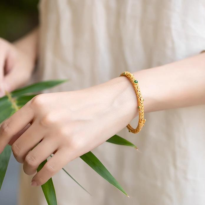 Cyan Jade Copper Auspicious Clouds Calm Healing Bracelet Bangle