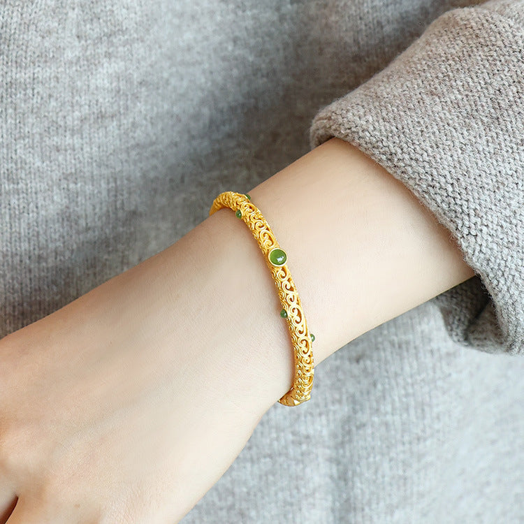 Cyan Jade Copper Auspicious Clouds Calm Healing Bracelet Bangle