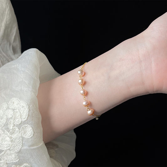 "Blush Pearl Symphony" 18K Gold Plated Pearl Bracelet